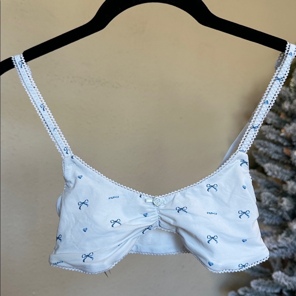 SKIMS Picot Skimpy Scoop Bralette XXS White Blue Bows Hearts Rosette NWOT